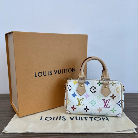 Louis Vuitton white tri-color speedy nano handbag crossbody bag - Picture 1 of 6